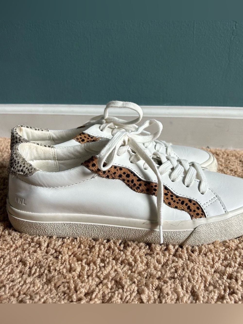 Madewell Fashion Sneaker Womens 7.5 Leather Leopard Calf Hair Lace Low Top Lace